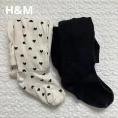 H&M キッズ　タイツ ハート　黒　110 120 ユニクロ　リブ　レギンス
