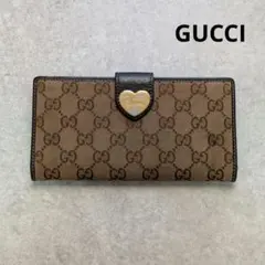 美品】 GUCCI グッチ 長財布 GG キャンバス ダークブラウン ハート