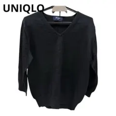 ユニクロ (UNIQLO) ウールVネックセーター　ブラック 長袖　薄手