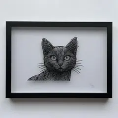 【原画】切り絵『ロシアンブルー』32cm×23cm アート　猫