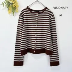 VISIONARY 長袖 クロップド丈 コンパクト カーディガン M ボーダー