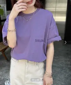 DISCOAT ユニセックス ピグメントワンポイント刺繍 Tシャツ パープルのサムネイル