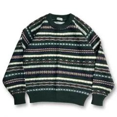 レア【VINTAGE】総柄 フェアアイル風 80s 90s ビンテージニット