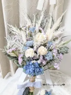 ✿春の優しい淡色ブーケ✿ブルーホワイト系✿ドライフラワーブーケ✴前撮り