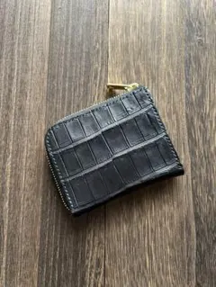 ヌメクロコ　ポロサス　コンパクトウォレット　ハンドメイド　L字ファスナー ヌメクロコダイル ポロサス ブラック L字ファスナー ハンドメイド