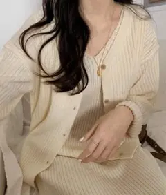 リブニットセットアップ カーディガン＋ワンピース