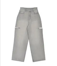 サイドスリットワイドストレートコットンデニムパンツ