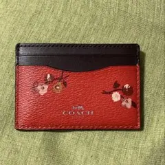 COACH 花柄レッドブラックカードケース（パスケース）
