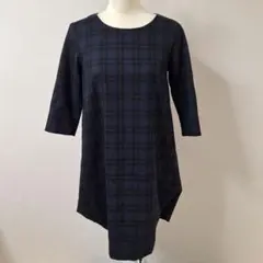 sono/ソーノ ひざ丈 ワンピース チュニック ブラック チェック柄【M】