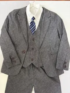 キッズ フォーマルスーツ5点セット グレー ネクタイ付き 入学式 卒園式