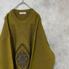 90s vintage 柄ニット　ウール　メンズ　L 古着　個性派 B4