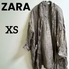 ZARA ザラ リネンカーディガン 【XS】7分袖 ブラウン系 小さめ 春夏