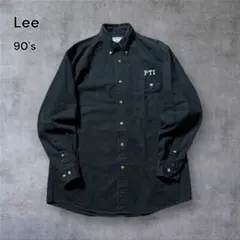 1700 古着90年代Leeブラックデニムシャツ刺繍ロゴパッカリングビンテージ