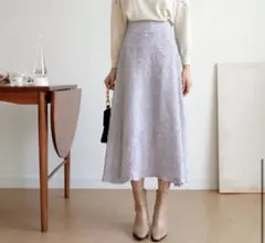 テクスチャーロングスカート　パープルグレー