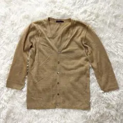 【ヒズミス】美品✨ラメ　五分袖カーディガン ベージュゴールド　薄手　フリーサイズのサムネイル