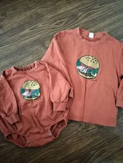 ハンバーガー刺繍オレンジ色トップスセット