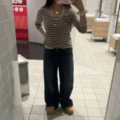 COMME CA ISM ストライプ 五分袖ニット M