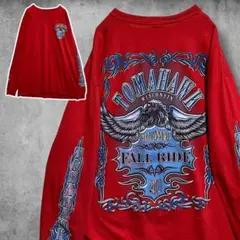 CBHC バイカー Tシャツ 長袖 ロンT ツーリング トマホーク バイク 赤