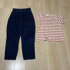GUのデニムパンツと神戸レタスのボーダートップスの2枚セットです。のサムネイル
