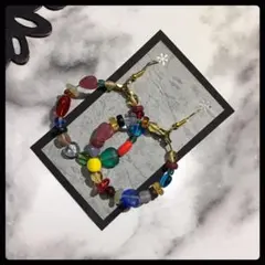 【ハンドメイド】チェコビーズ カラフル フープ ピアス イヤリング