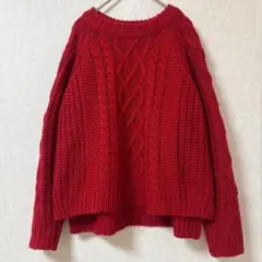 &.nostalgia レッド ケーブルニット セーター 長袖 トップス　M