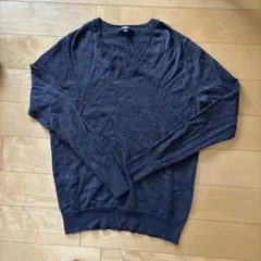 UNIQLOウール Vネック長袖セーター 濃いグレー