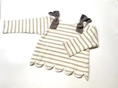 プティマイン　リボン付きスカラップボーダー長袖Tシャツ 90