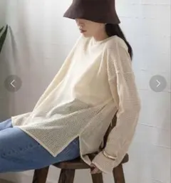 LOWRYS FARM 2WAYメッシュリボンカーディガン