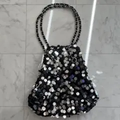 COCODEAL ココディール　スパンコール2wayバッグ　ブラック×シルバー