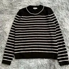 美品✨【ナチュラルビューティーベーシック】 ボーダー総柄ニット M ビーズ装飾