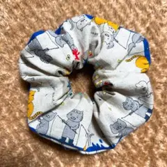 コットンこばやし　釣り猫feat.チンアナゴ柄　ハンドメイドシュシュ