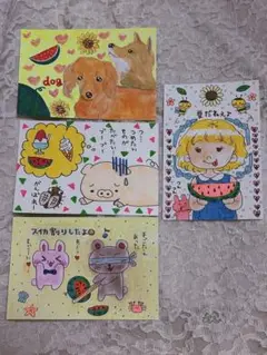 夏、スイカ 可愛いイラスト 手描き 絵 ハンドメイド