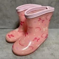 キッズレインブーツ（14）長靴 女の子 ピンク リボン柄