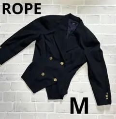 【古着】ROPEロペ　ノーカラージャケット　金ボタン　9AT63 M ネイビーのサムネイル
