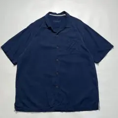 トミーバハマ 開襟 半袖シルクシャツ XL 紺 ネイビー ジャガード ○8804