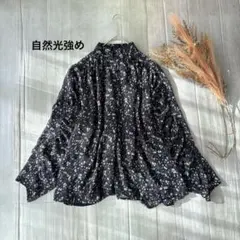 ZARA／小花柄／ブラウス／ポケットあり／ボリューム袖／黒×白／M／a1709⑧