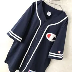 チャンピオン デカロゴ ベースボールシャツ ゲームシャツ 極美品 紺 L