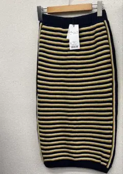新品タグ付 MOUSSY ボーダー ニットスカート ネイビー イエロー