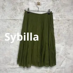 【 2412番】Sybilla シビラ フレアスカート オリーブ M 麻ブレンドのサムネイル