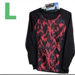 L●黒×赤●CLOSSHI★WARM&OUTDOOR★裏起毛★メンズ丸首シャツ