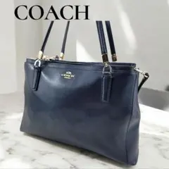 COACH コーチ サフィアーノレザー 2WAY ショルダーバッグ ネイビー 