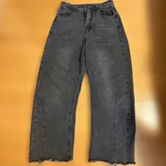 ダークグレー ワイドレッグ デニムパンツ M