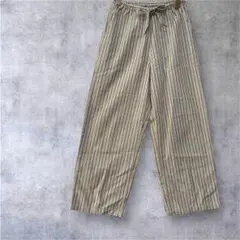 【ゲバコ】ワイドパンツ ストライプ リネン混 ウエストゴム ベージュ 36
