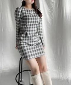 ★即日発送★NOMAEワンピース バックオープンリボンミニワンピース　チェック柄