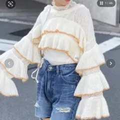 HELLO.SANFRANCISCOシアー 配色 フリル レースアップ ニット