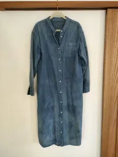 無印良品　長袖　デニム　シャツワンピース　タイダイ