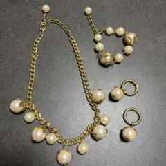 匿名発送︎❁¨̮ ヴィンテージ　フェイクパール　アクセサリー　3点セット