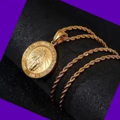 T208 金アレ対応☆美品☆ゴールド ステンレスネック＆チェーン マリア セット