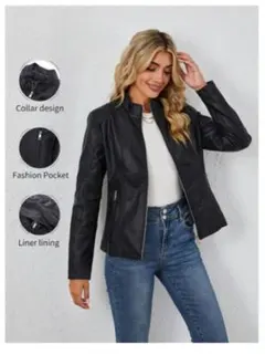 シーイン　ライダースジャケット　フェイクレザー　美シルエット　ブラック　Mサイズ