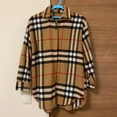 チェック柄シャツ ベージュ系 フリース素材